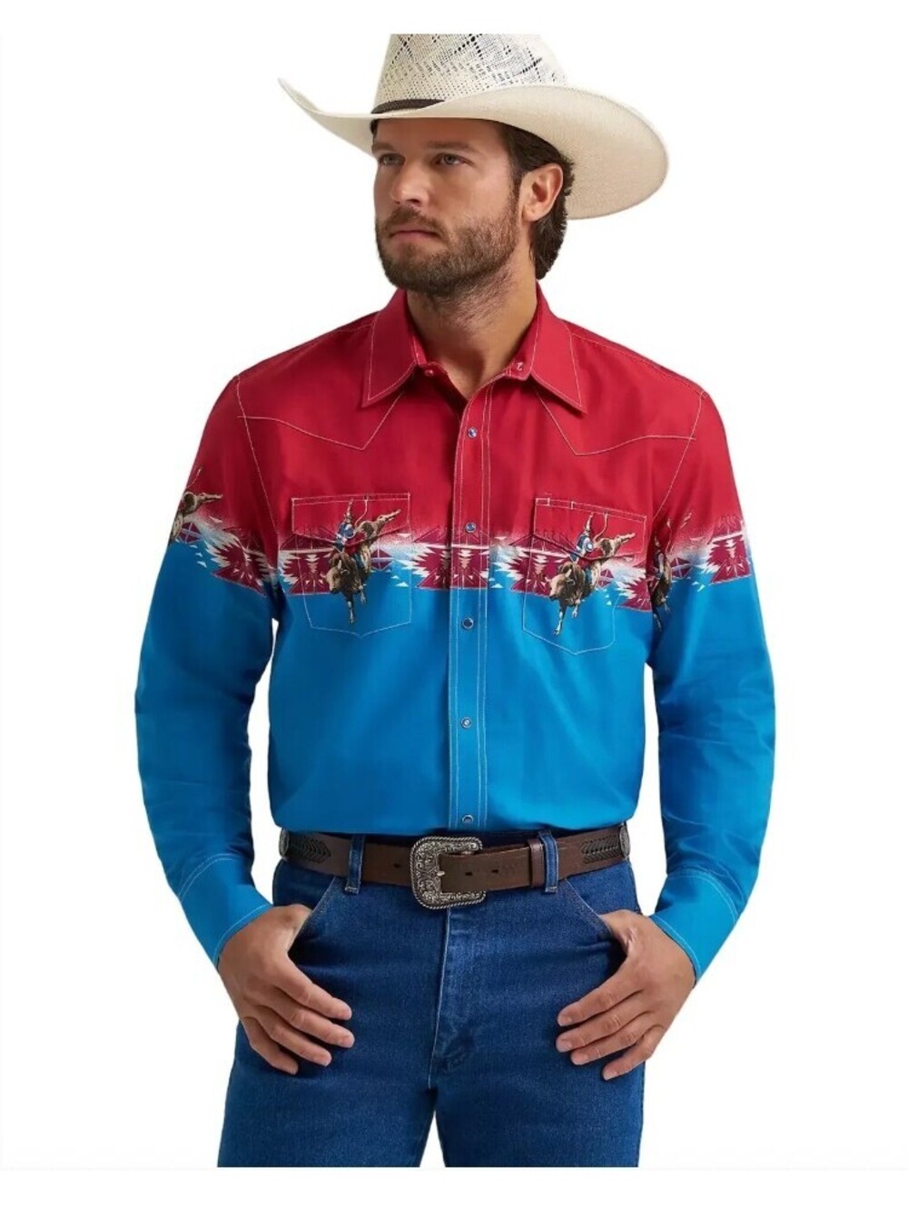 NWT Wrangler Brush Popper Long Sleeve Pearl Snap Button up long sleeve bull XXL